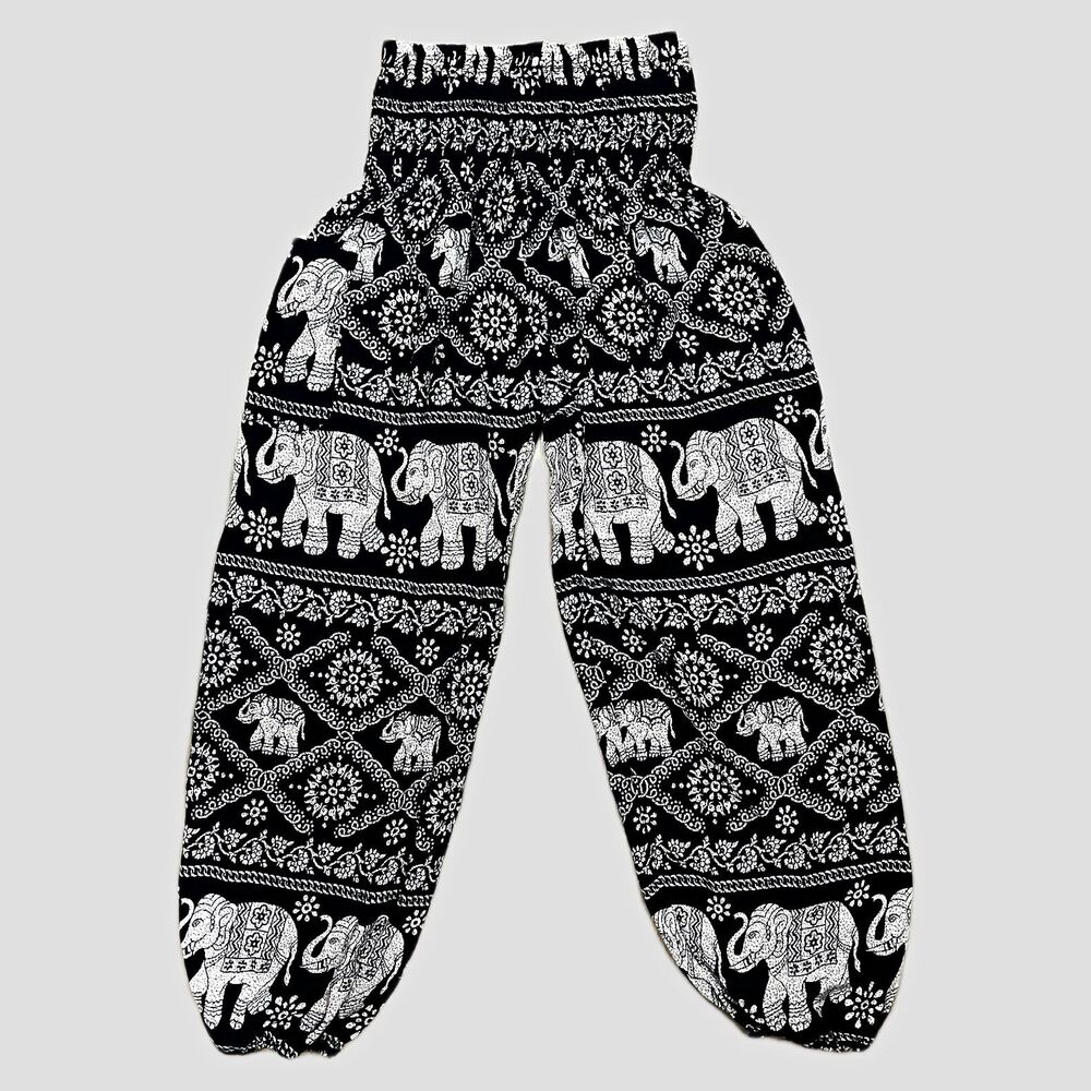 Bangkok Pants Women’s Harem Pants Elephant Print Rayon Elastic Waist Boho Yoga